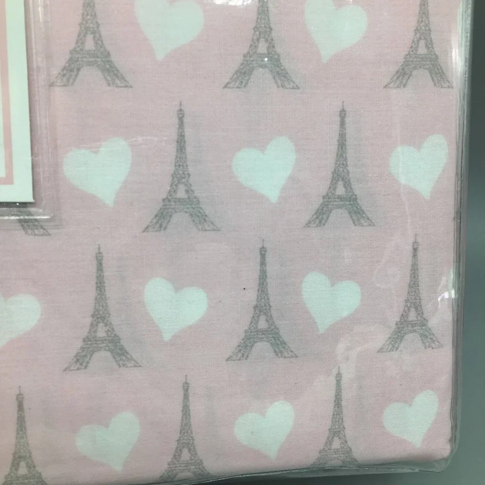 3pc Pink Paris TWIN Sheet Pillowcase Set Gray Eiffel Tower Heart Bedding Envogue
